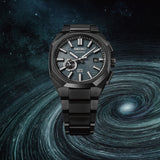 Seiko Astron SSJ039J1 solar GPS watch with black dial, stainless steel band, and multiple digital displays.